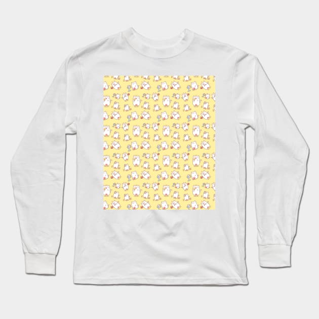 Cute cat cartoon summer seamless pattern eating ice-cream with sweet colors Long Sleeve T-Shirt by Hoahip